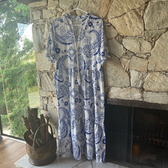 White and Blue Patterned Dress - Picture 1 of 5